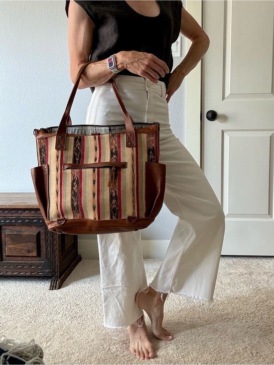 Nena & Co. Handbags - Nena & Co. Striped Guatemalan huipil and leather bag